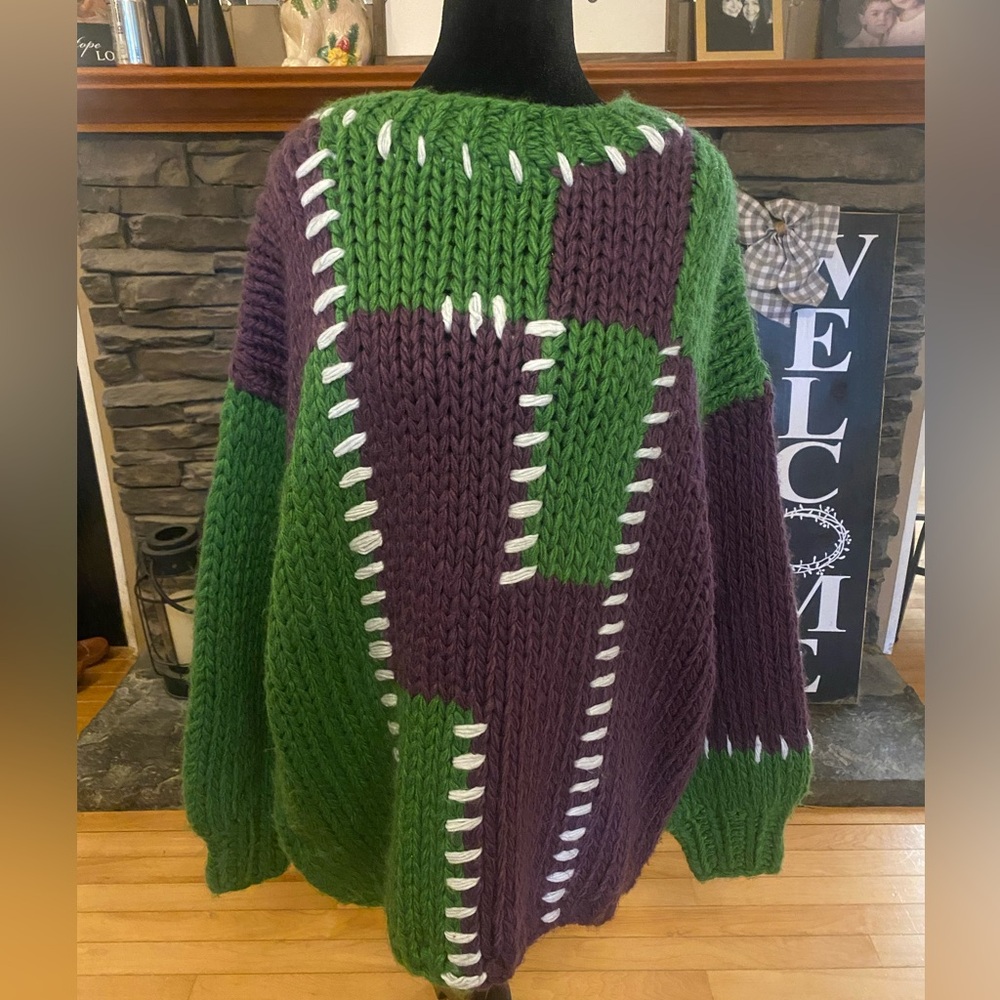 POL Chunky Colorblock Green & Plum Knit Sweater - Picture 6 of 10